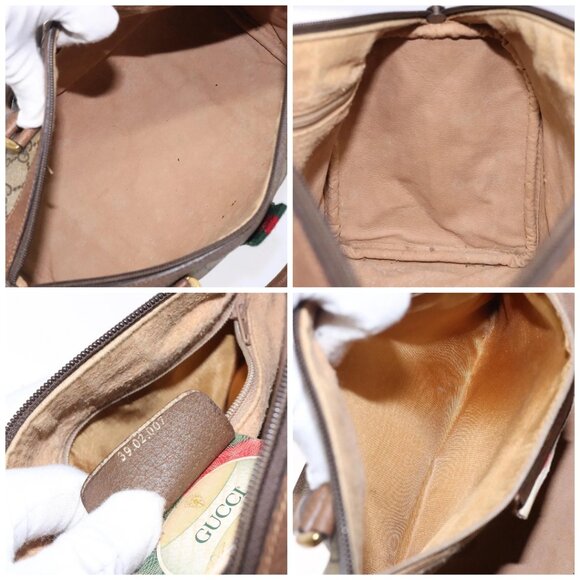 GUCCI GG Supreme Web Sherry Line Bag PVC Beige Red Green 39 02 007 Auth mr1490 - Picture 16 of 16